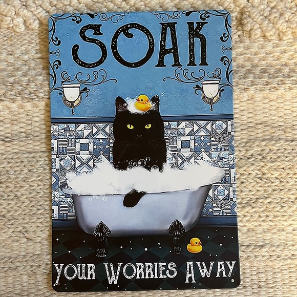 Other - Black Cat “Soak Your Worries Away” Tin Sign